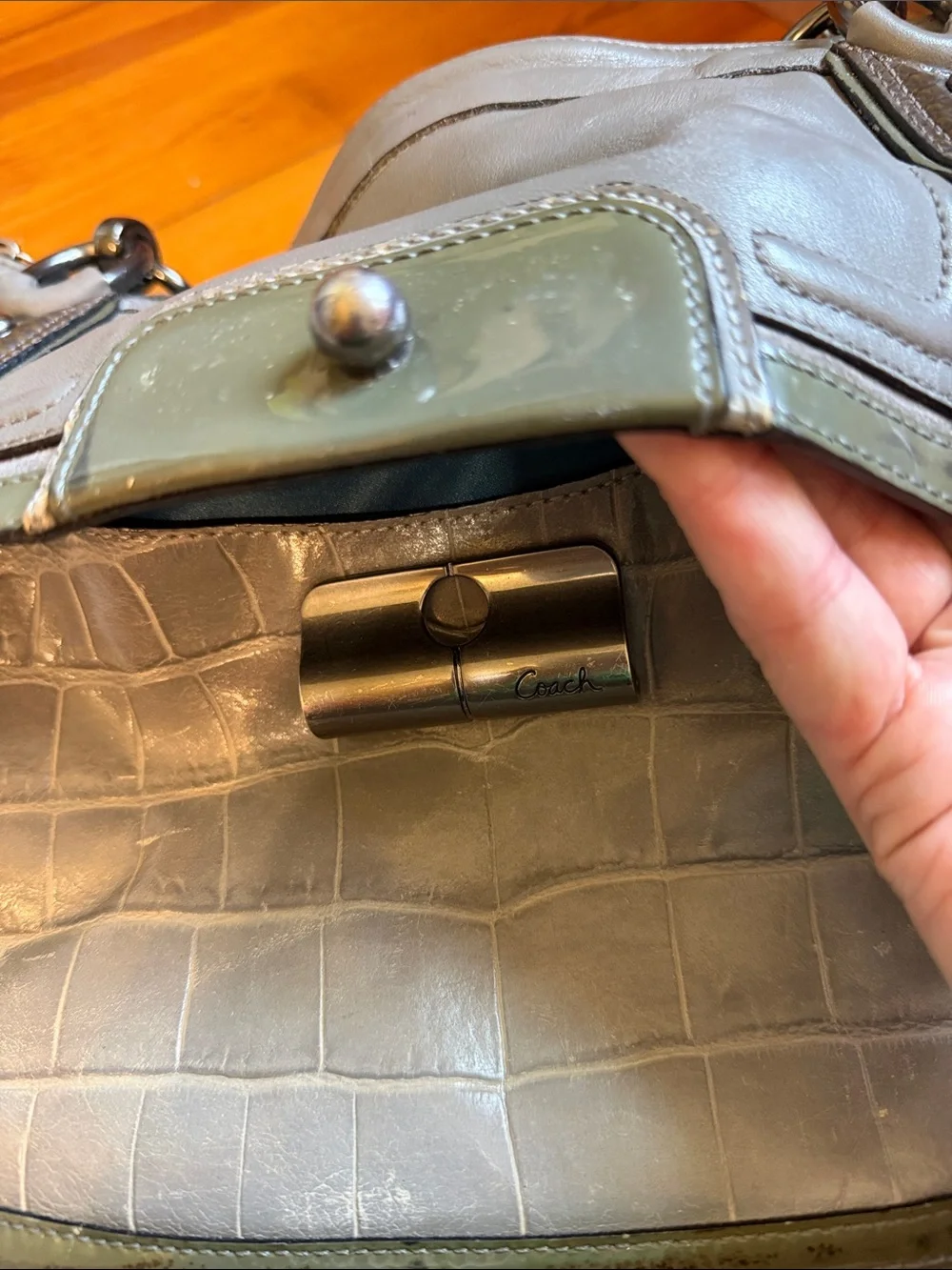 RARE COACH KRISTIN Grey Leather croc leather Shoulder Tote Carryall